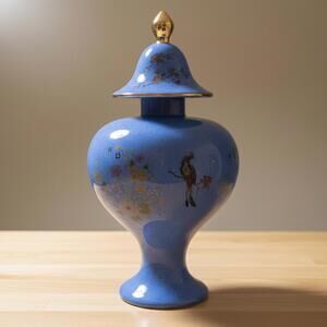 Vintage Hand-Painted Japanese Porcelain Lidded Jar – 13” Tall (1950s–1960s)